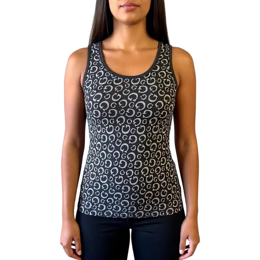 Guess Womens Lincoln Grey Silver Metallic G Logo Tank Top Md NWT